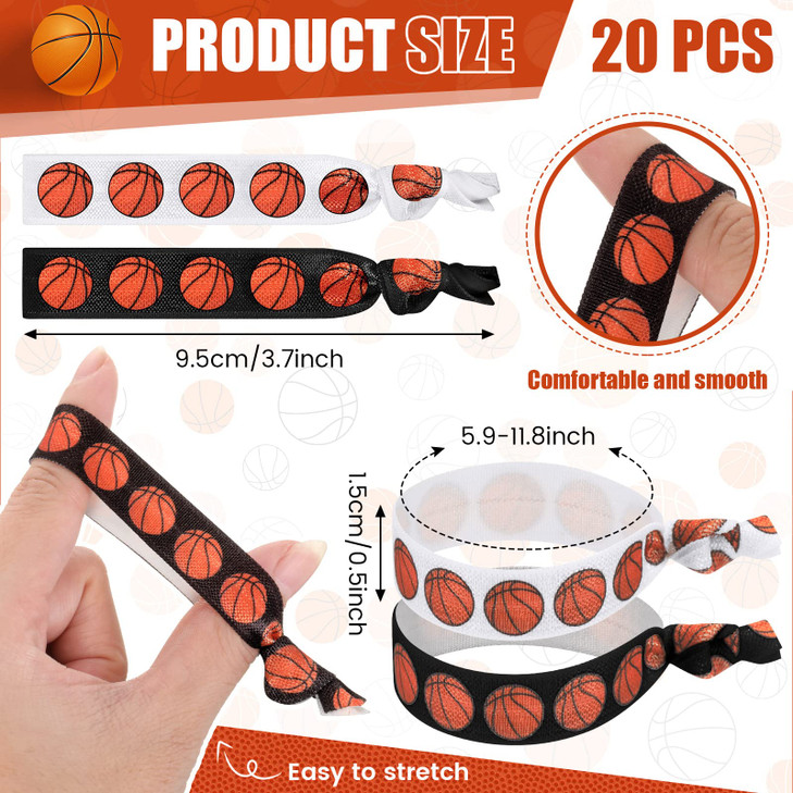 Hanaive 20 Pcs Basketball Hair Accessories Basketball Hair Ties Elastic Ponytail Holders No Crease Ribbon for Team Sport