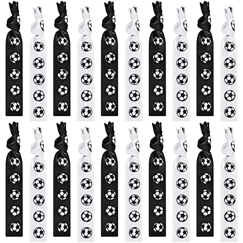 Hanaive 20 Pcs Soccer Hair Ties Elastic Ponytail Holders Football No Crease Ribbon Party Accessories for Girls Women Tea