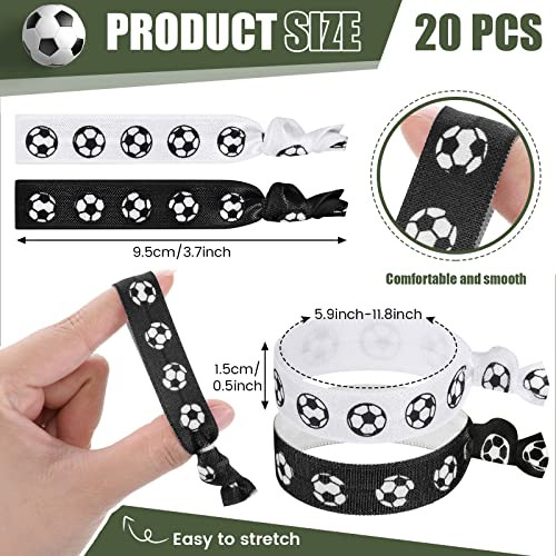 Hanaive 20 Pcs Soccer Hair Ties Elastic Ponytail Holders Football No Crease Ribbon Party Accessories for Girls Women Tea