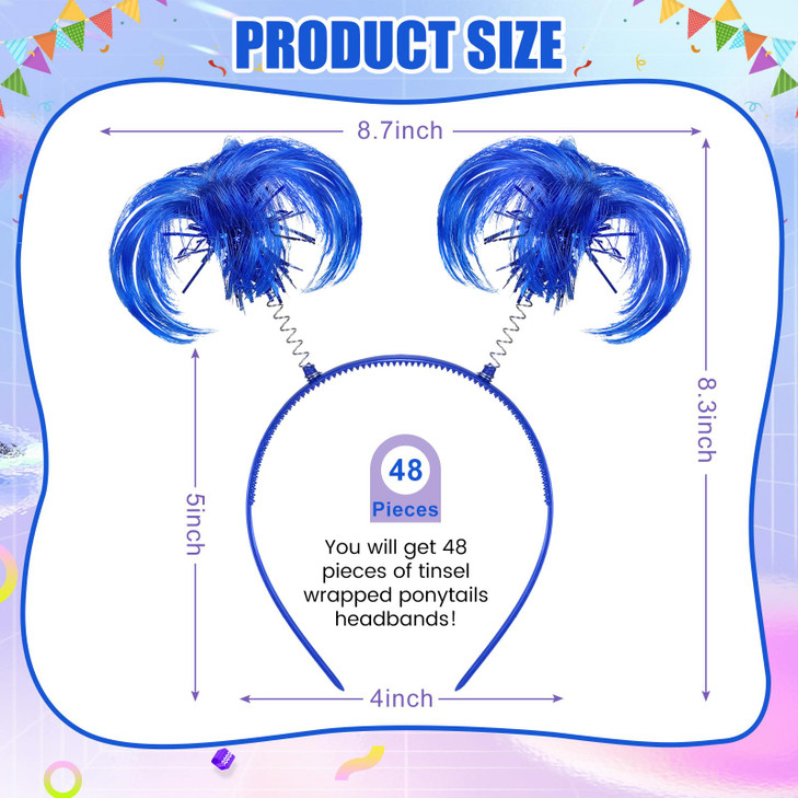 Hoteam 48 Pcs Pom Pom Headband Carnival Party Tinsel Wrapped Ponytail Head Bopper Costume Headwear Hair Accessories Wome