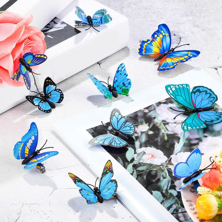 24 Pieces Blue Butterfly Hair Clips Small Realistic Colorful Handmade 90s Blue Butterfly Hair Clips Barrette Accessories
