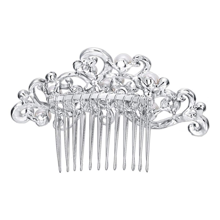 EVER FAITH Wedding Side Comb Accessories Blue Austrian Crystal Cream Simulated Pearl Floral Vine Bridal Hair Piece for W