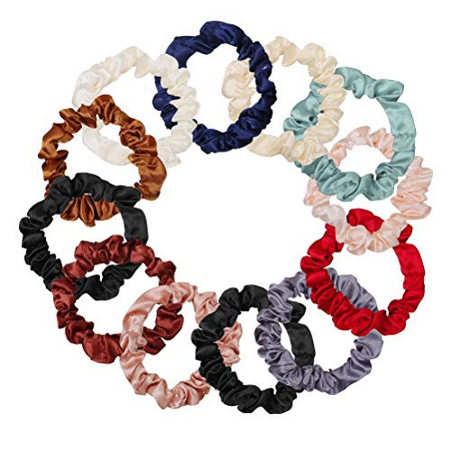 12Pcs Satin Elastic Hair Accessories Comfortable Silk Scrunchies Skinny Ties for Wedding Teen Girl Trendy Gifts