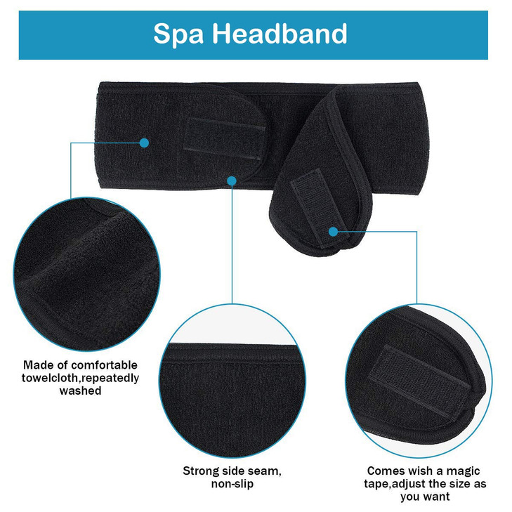 LADES Spa Facial Headband for Women Soft Terry Cloth with Adjustable Hook and Loop Comfortable Secure Fit for Skincare M
