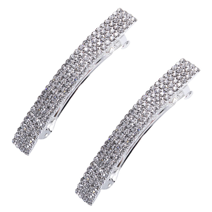 Meisuitd Crystal Hair Barrette 2 Pcs Sparkly Rhinestone Hair Clip French Design Bridal Fashion Gorgeous Bling Rhinestone