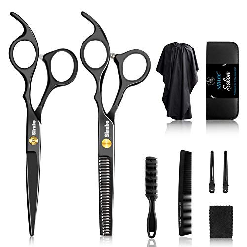Sirabe 10 PCS Hair Cutting Scissors Set Professional Haircut Scissors Kit with Cutting Scissors Thinning Shears Comb Cap