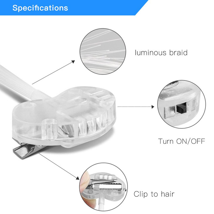 Novelty Place 12Pcs LED Hair Light Up Fiber Optic LED Hair Extension with Clip Bar Dancing Hairpin Flashing Braid Glow i