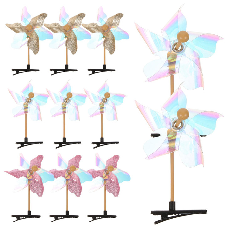 Lurrose Sequins Hair Clip Pinwheel Hair Barrettes for Girls Colorful Windmill Accessories for Birthday Party Daily Wear