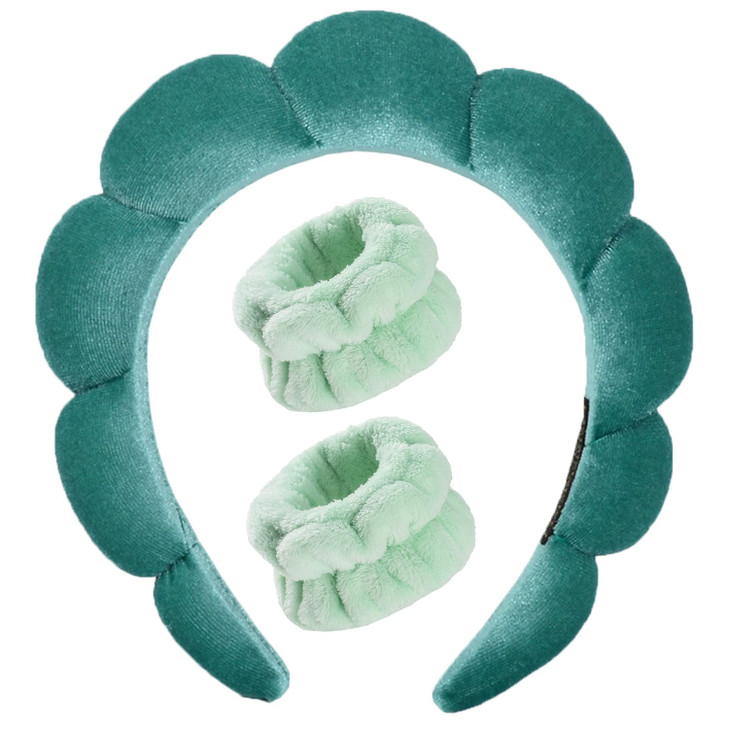 Luckybear Spa Headband for Washing Face Velvet Makeup Headband Bubble Skincare Head bands with Face Wash Wristbands Spon