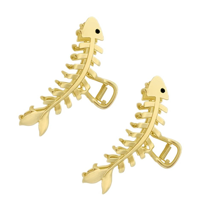 BeeGift 2PCS Large Metal Hair Claw Clips Fish Bone Shape Nonslip Hollow Hair Jaw Clamp Clips Gold Hair Accessories for W