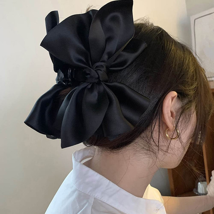 Jumwrit Hair Clip Big Bow Hair Claw Strong Hold French Design Hair Jaw Clip Black Fashion Hair Styling Accessory for Wom