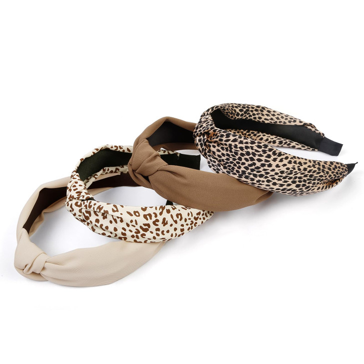 Knotted Fashion Hairbands and Hair Hoops NonSlip Top Knot Headbands with Leopard Print for Women and Girls 4PCS Beige Br
