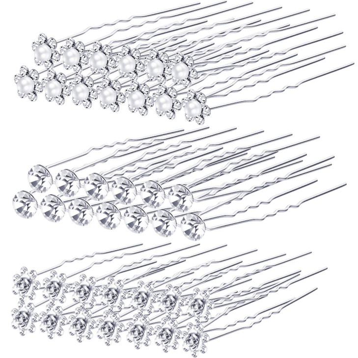 EBOOT 40 Pack Bridal Wedding Hair Pins Rhinestone Hair Clips Accessories for Women and Girls Style B