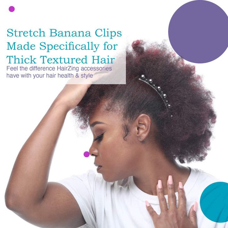 HairZing Stretchy Banana Hair Clip Sturdy Hold No Damage Creases or Pain Faux Pearl Large