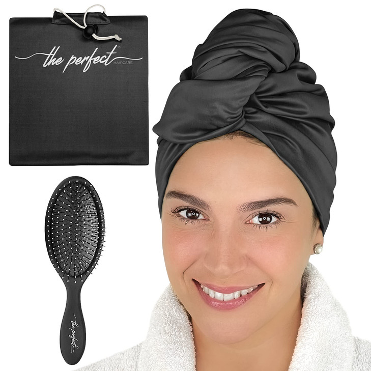 Microfiber Hair Towel Wrap with Wet Dry Detangling Brush Fast Drying AntiFrizz Hair Drying Turban for Curly Wavy and Str