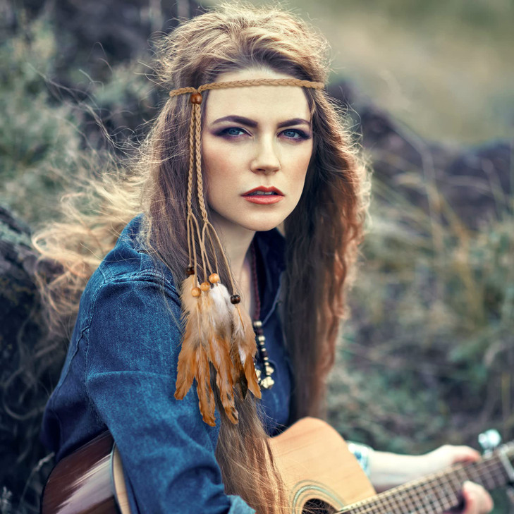 Bencailor 10 Pcs Feather Hair Extensions Clip in Hair Feather for Women Boho Cosplay Costume Hippie Pirate Headband Summ
