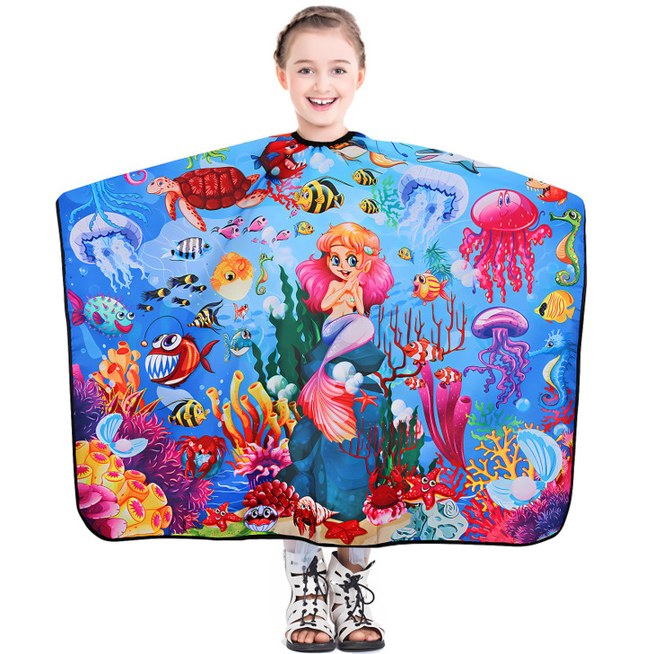 DOKKIA Barber Hair Cutting Cape Kids Children Toddler Boys Girls Hairdressing Salon Styling Cloth Apron Cover Gown Sea W