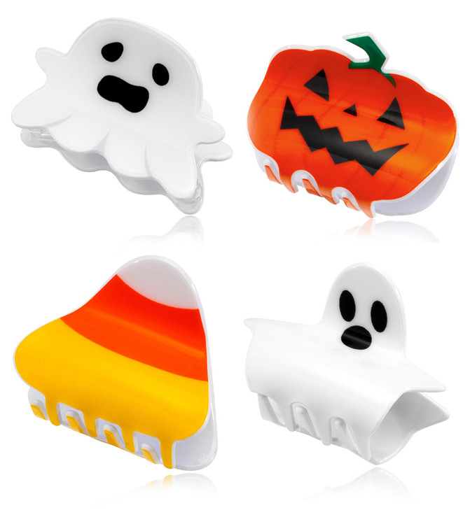 Halloween HairClaw Clips Halloween Pumpkin Ghost Candy Corn Charm Hair Clips for Women Festive Ponytail Clip Medium Hair