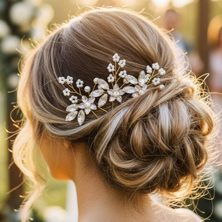 Heread Crystal Bride Wedding Hair Pins Flower Bridal Hair Pieces Pearl Hair Accessories for Women and Girls Pack of 3 C