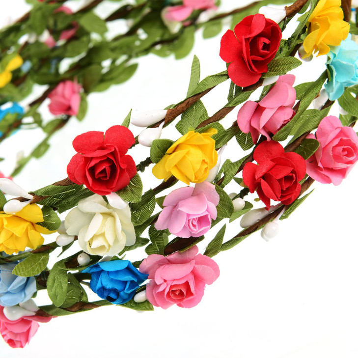 EBOOT 15 Pieces Assorted Colored Flower Crown Wreath Headband Garland Multicolor Headbands Floral Headpiece for Wedding