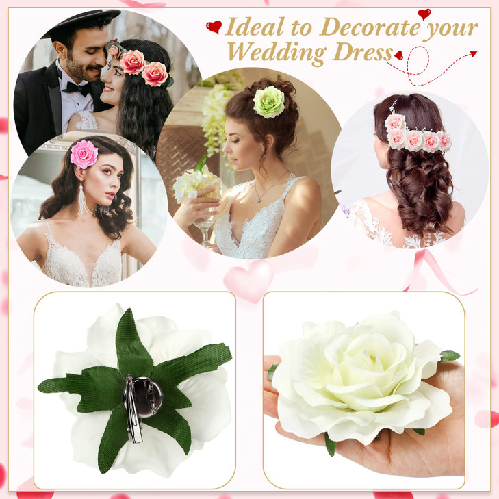 Waydress 30 Packs 4 Inch Flower Hair Clip Rose Hair Accessories Floral Hairpin Brooch Flowers Pin Brooch for Bridal Head
