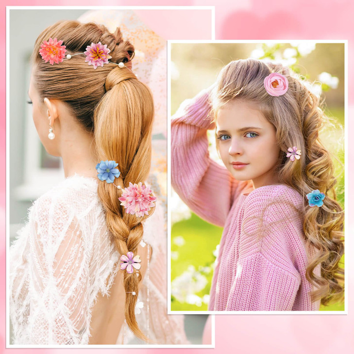 Thrilez Hair Clips 26Pcs Flower Hair Clips for Women Flower Hair Accessories Hawaiian Boho Hairclip for Girls Silk Flowe