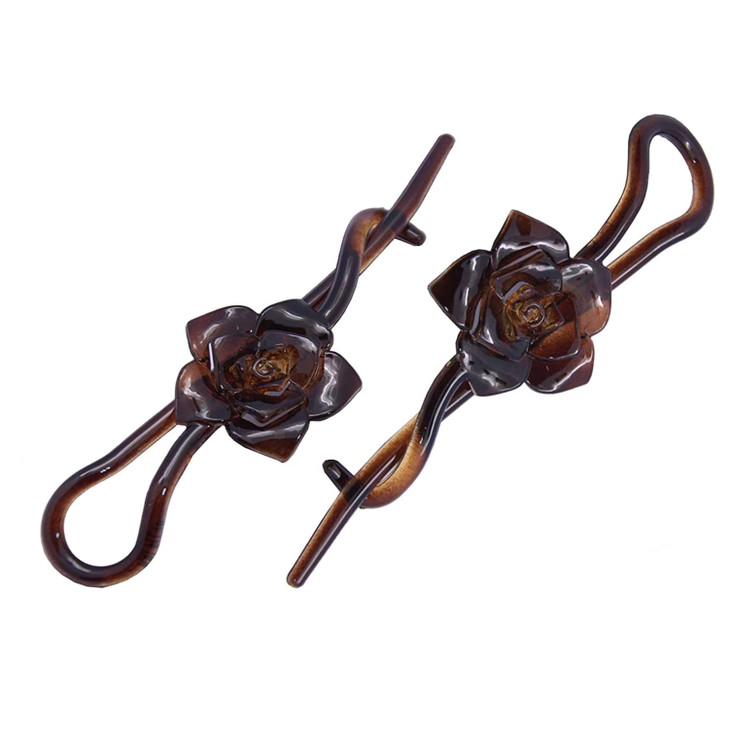 Parcelona French Rose Flower Twist N Clip Set of 2 Cellulose Acetate Shell Hair Clip Barrette 105 cm