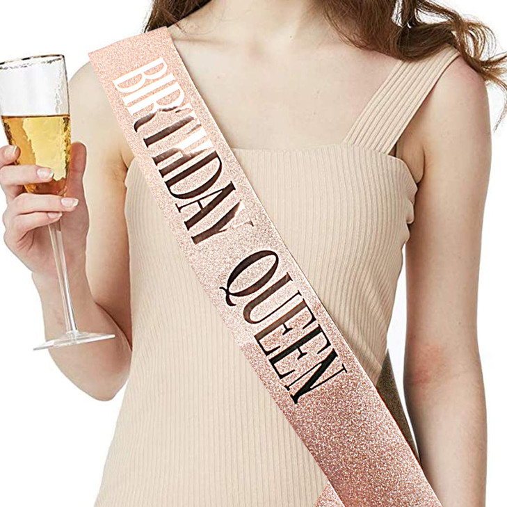COCIDE Rose Gold Birthday Sash Birthday Tiara Set Crowns and Tiaras for Women Decorations Kit Rhinestone Queen Headband