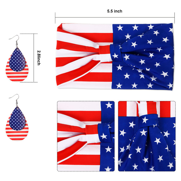 Hicarer 5pcs 4th of July Accessories Set Patriotic Headband Bandana Red White and Blue Earrings American Flag Sunglasses