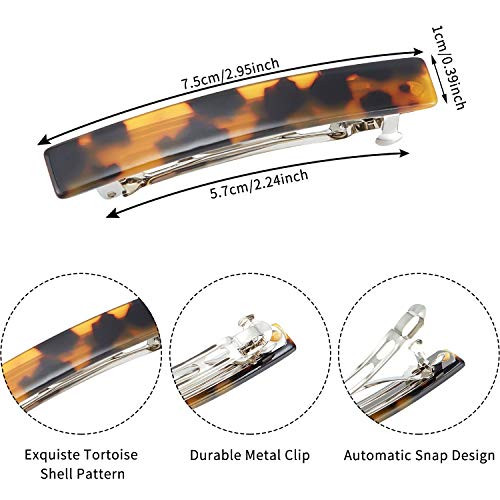 6 Pieces Tortoise Shell Hair Barrettes Medium French Snap Barrettes Automatic Hair Clips Tortoise Rectangle Clips for Wo