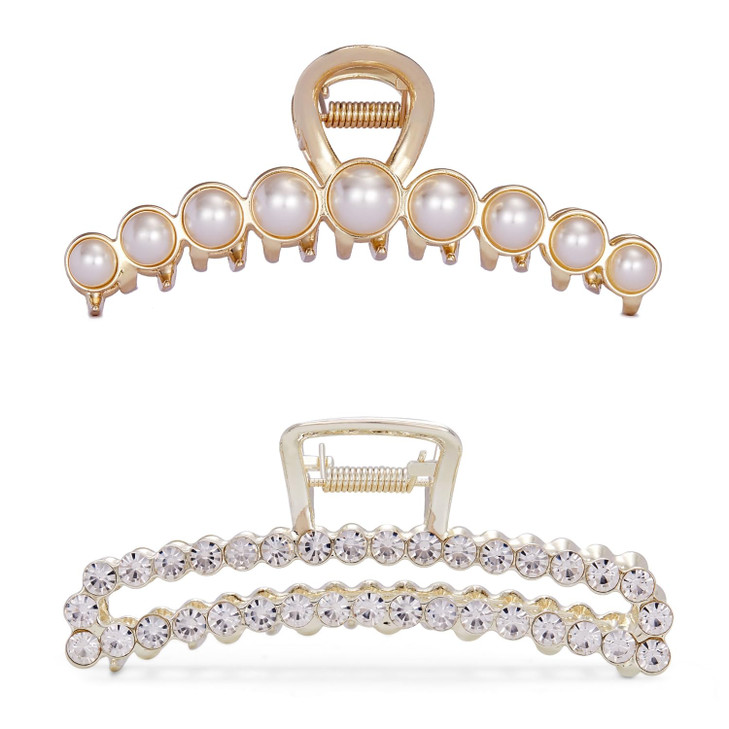 Metal Rhinestone Hair Claw Clips Imitation Pearl Hair Jaw Clips Non Slip Barrettes Hair Clasps Accessories for Women Lad