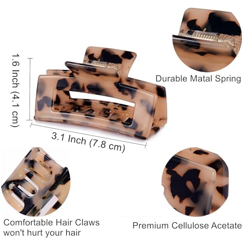 3 inch Hair Claw Clips Cutout Tortoise Shell Celluloid Hair Jaw Clips French Design Rectangle Hair Clamp for Women Ladie