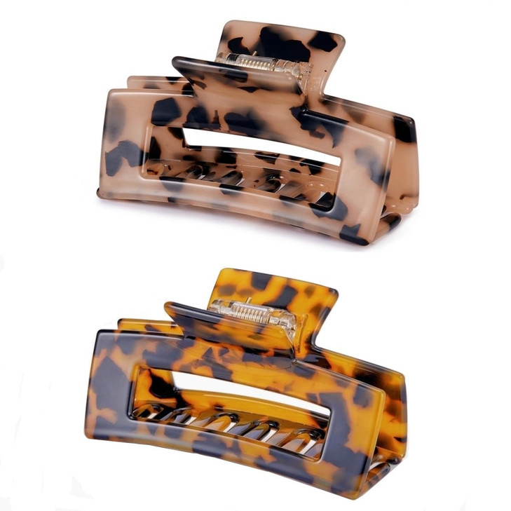 Hair Claw Clips Cutout Tortoise Shell Celluloid Hair Jaw Clips 3 Inches French Design Rectangle Hair Clamp for Women Lad