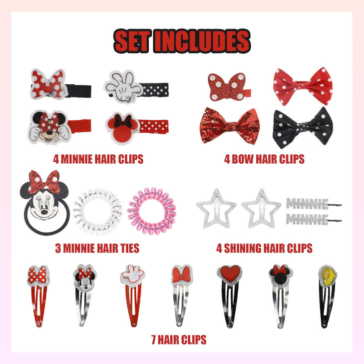 Townley Girl Disney Minnie Mouse Hair Accessories Set for Kids Perfect for Parties Sleepovers and Makeovers Ages 3