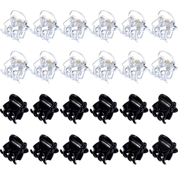 HOTOP 24 Pcs Small Mini Hair Clips Tiny Hair Claw Clips Small Hairs Clamps Non Slip Tiny Plastic Jaw ClipBlack Clear