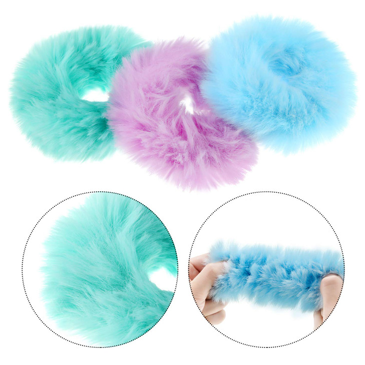 WILLBOND 16 Pcs Furry Scrunchies Bulk Pom Pom Hair Ties Faux Fur Band Rope Elastic Holder Ties Fluffy Ponytail Holder fo