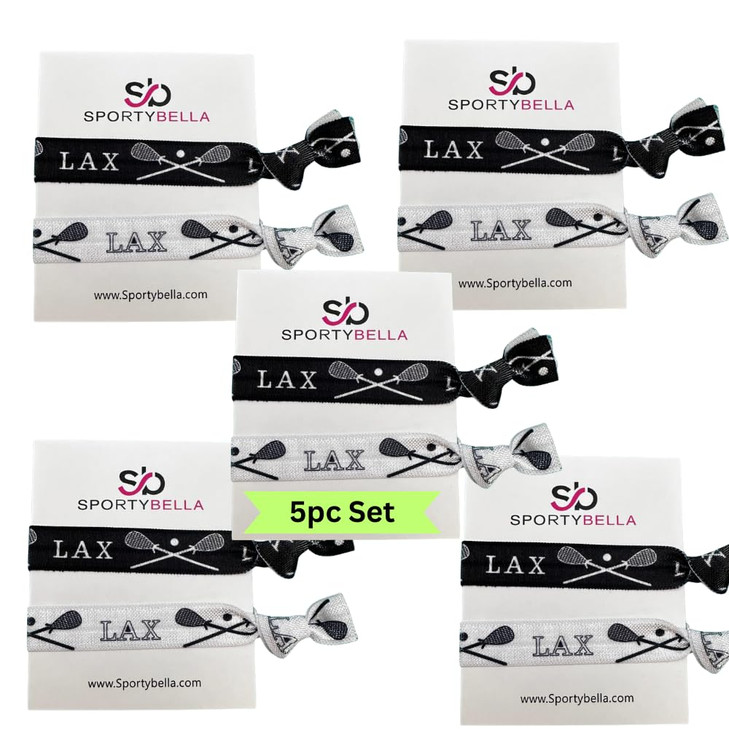 Sportybella Lacrosse Hair Ties for Girls No Crease No Tug Ponytail Holders with Lacrosse Design Lax Party Favors and Gif
