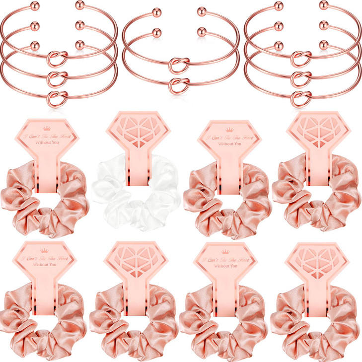 8 Pieces Satin Hair Scrunchies Bridal Shower Gift Scrunchy Hairbands Bachelorette and 8 Pieces Bridesmaid Bracelets with