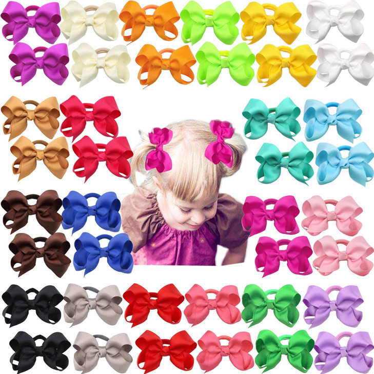 CLLOT 40Pcs Boutique Hair Bows Elastic Ties Kids Children Rubber Bands Ponytail Holders Hair Bands For Baby Girls Teens