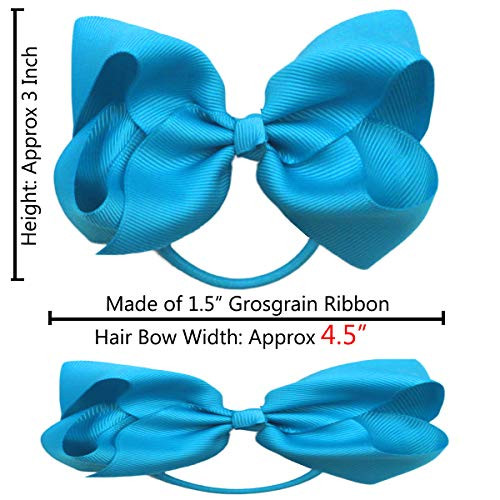 CLLOT 40Pcs 45 Inches Boutique Pops Hair Bows Elastic Hair Ties Grosgrain Ribbon Big Cheer Bow Ponytail Holder Rubber Ha