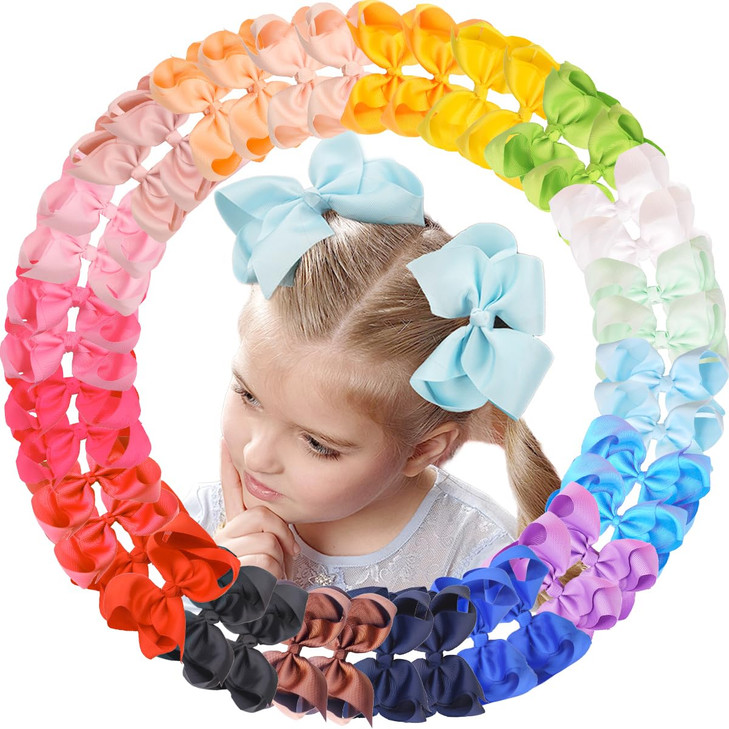 CLLOT Big Bows for Girls 40 PCS Grosgrain Ribbon Boutique 6 Inch Hair Bow Alligator Clips For Girls Teens Toddlers Kids