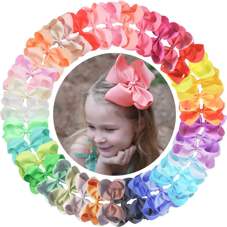 CLLOT 40 Pieces 6 Inch Hair Bows for Girls Clips Grosgrain Ribbon Boutique Hair Bow Alligator Clips For Girls Teens Todd