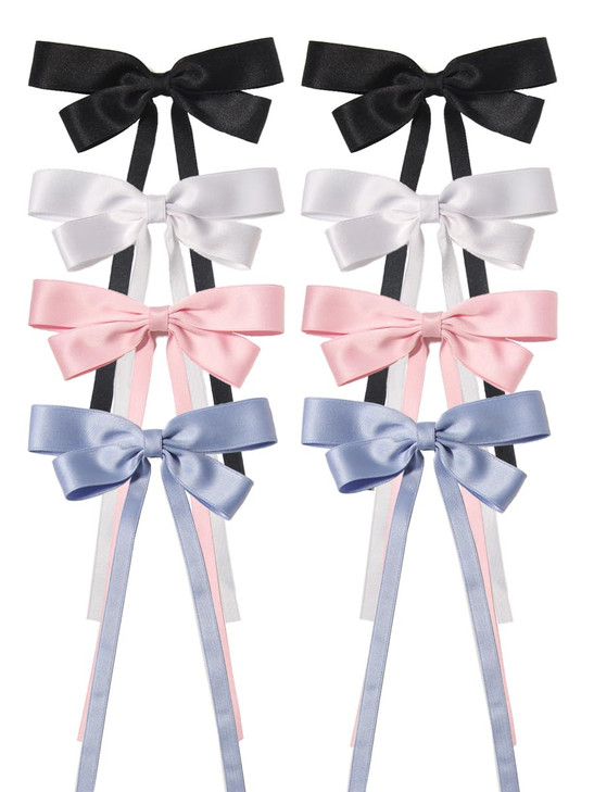 Furling Pompoms Hair Ribbons Tassel Hair Bows in Black White Blue Pink for Women and Girls
