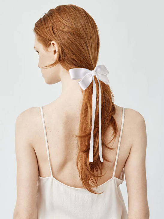 Furling Pompoms Hair Ribbons Tassel Hair Bows in Black White Blue Pink for Women and Girls
