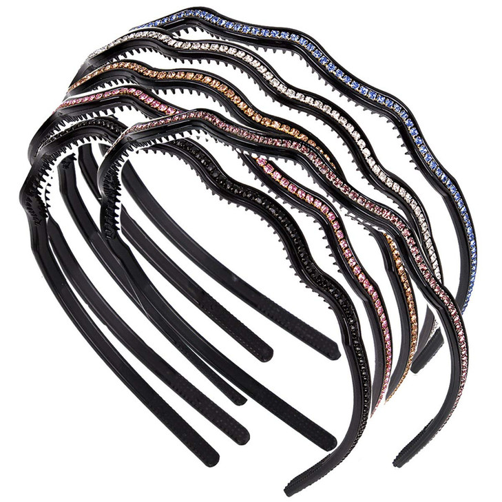 Suoirblss 6 PCS Fashion Rhinestone Hard Headbands Narrow Headband Headwear With Teeth Hair Hoop Head Band Hair Band for