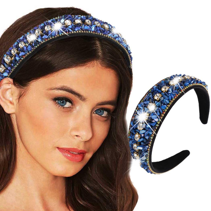 Bouory Rhinestone Wide Headband Navy Blue Hairband Sparkly Crystal Head Bands Colorful Diamond Headhoop for Women Type A