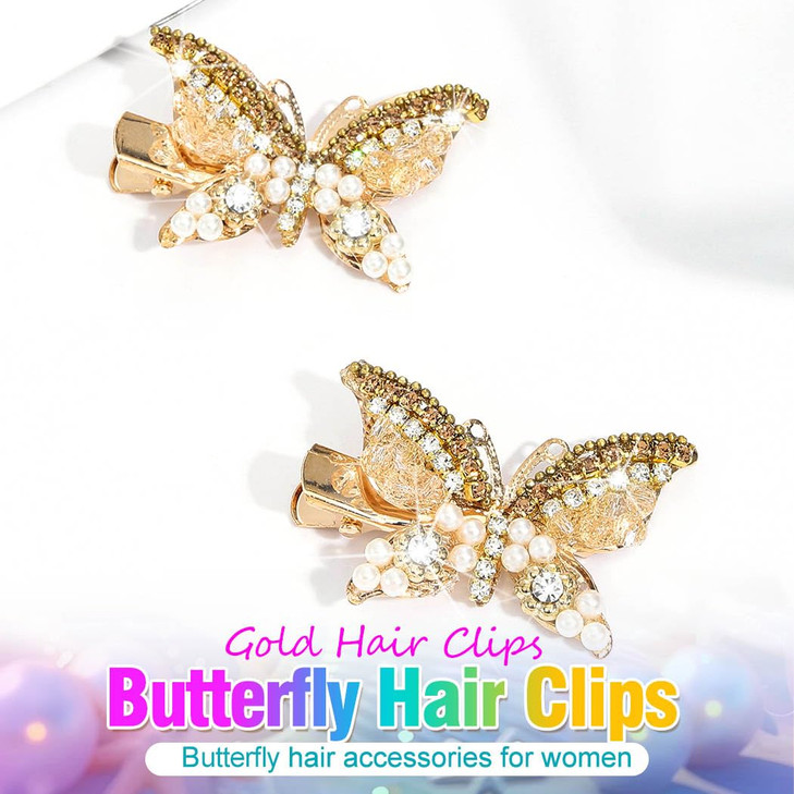 BARTOSI Butterfly Hair Clips Gold Rhinestone Hair Clip Small Fancy Butterfly Hair Accessories for Women and Girls Pack o