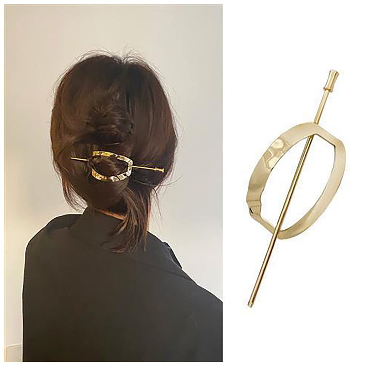 Sttiafay Vintage Geometric Gold Oval Metal Hair Cuff Pin Barrette Circle Clip Accessories for Women and Girls