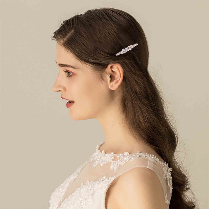 Yheakne Vintage Rhinestone Hair Clip Pin Gold Barrette Headpiece with CZ Crystals Decorative Metal Hair Accessory for Wo