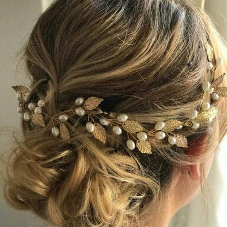 Unicra Gold Leaf Hair Vine Bridal Headpiece Wedding Hair Accessories for Brides and Women1575inches Gold